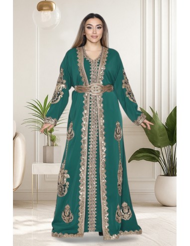 Caftan Grande Taille Femme – Modèle Takchita 2 pieces - Petit Prix Vert  - 1