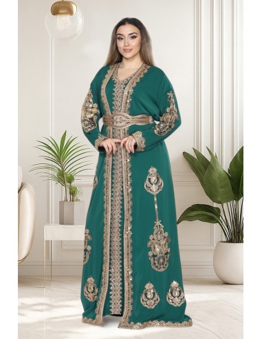 Caftan Grande Taille Femme – Modèle Takchita 2 pieces - Petit Prix Vert  - 3