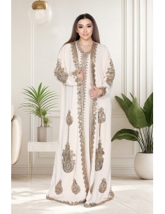 Caftan Grande Taille Femme – Modèle Takchita 2 pieces - Petit Prix Beige  - 4