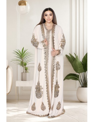 Caftan Grande Taille Femme – Modèle Takchita 2 pieces - Petit Prix Beige  - 4