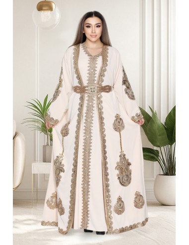 Caftan Grande Taille Femme – Modèle Takchita 2 pieces - Petit Prix Beige  - 1