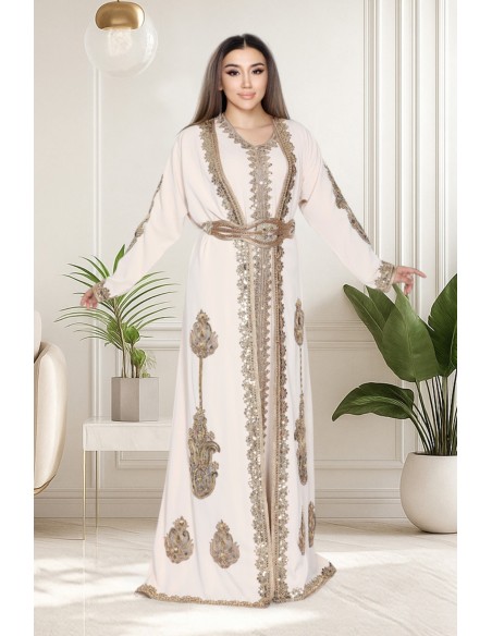 Caftan Grande Taille Femme – Modèle Takchita 2 pieces - Petit Prix Beige  - 3