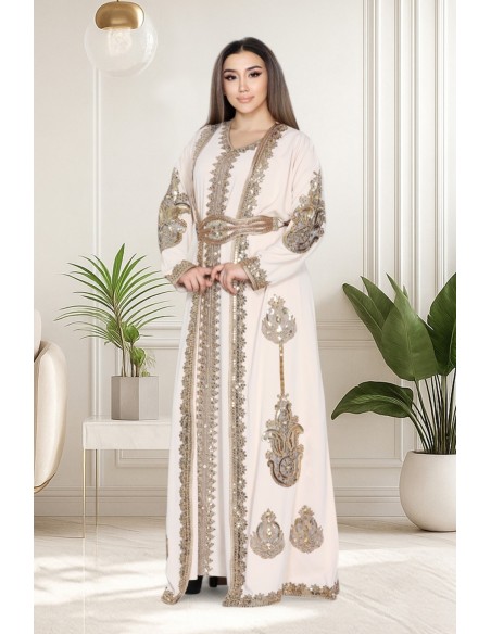 Caftan Grande Taille Femme – Modèle Takchita 2 pieces - Petit Prix Beige  - 2