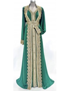 Caftan grande taille vert émeraude broderie doré  - 1 2