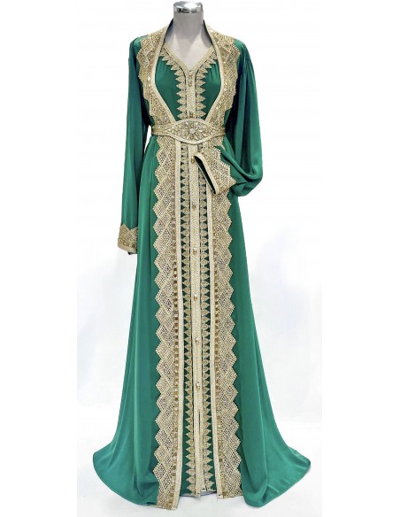 Caftan grande taille vert émeraude broderie doré  - 2