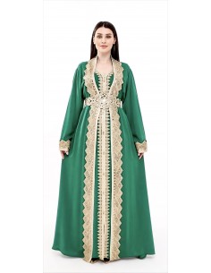Caftan grande taille vert émeraude broderie doré  - 1