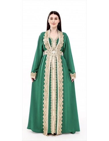 Caftan grande taille vert émeraude broderie doré  - 1