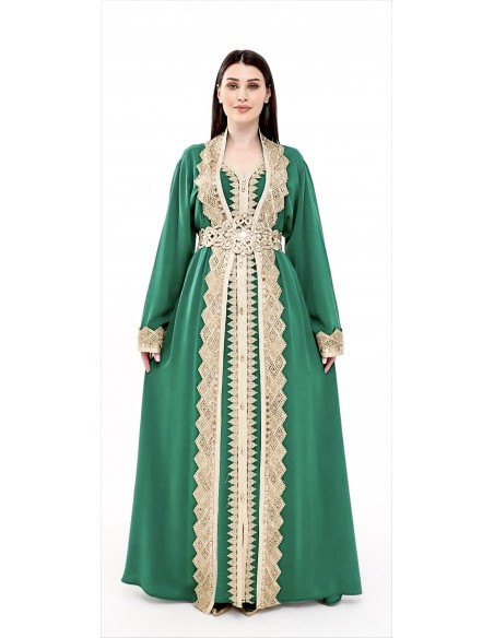 Caftan grande taille vert émeraude broderie doré  - 1
