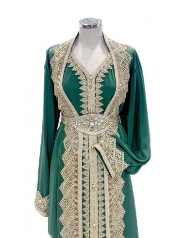 Caftan grande taille vert émeraude broderie doré  - 3