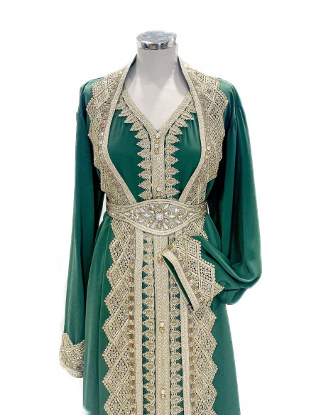 Caftan grande taille vert émeraude broderie doré  - 3