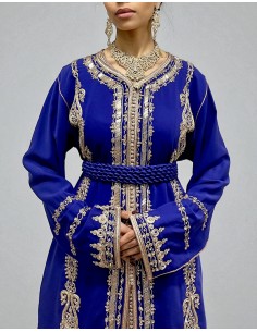 Caftan bleu royal brodé or – Robe traditionnelle orientale élégante  - 1 2