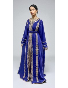 Caftan bleu royal brodé or – Robe traditionnelle orientale élégante  - 1