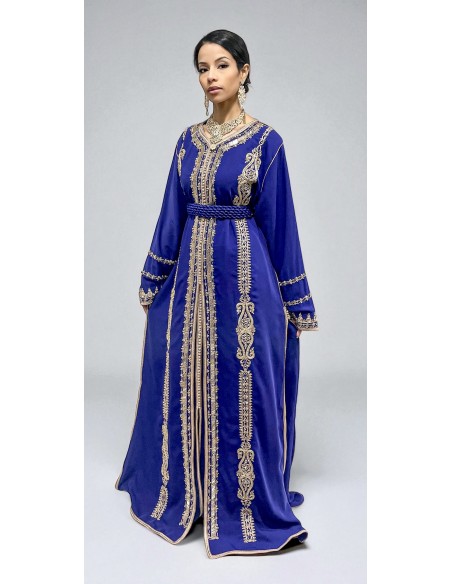 Caftan bleu royal brodé or – Robe traditionnelle orientale élégante  - 1