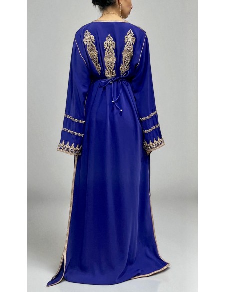 Caftan bleu royal brodé or – Robe traditionnelle orientale élégante  - 3