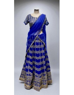 Lehenga Choli bleu royal Brodé Doré avec Dupatta –Tenue Indienne de Cérémonie et Mariage  - 1 2