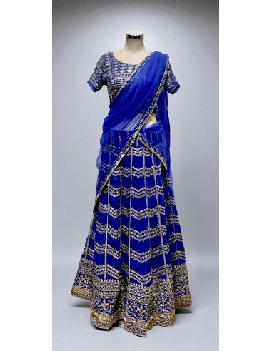 Lehenga Choli bleu royal Brodé Doré avec Dupatta –Tenue Indienne de Cérémonie et Mariage  - 2