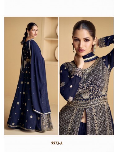 Gown indienne pakistanaise anarkali salwar churidar Lukmari Bleu marine  - 2