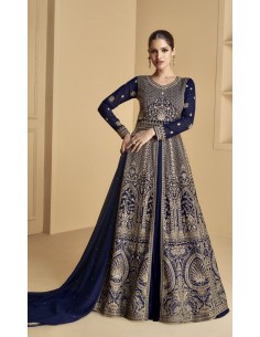Gown indienne pakistanaise anarkali salwar churidar Lukmari Bleu marine  - 1