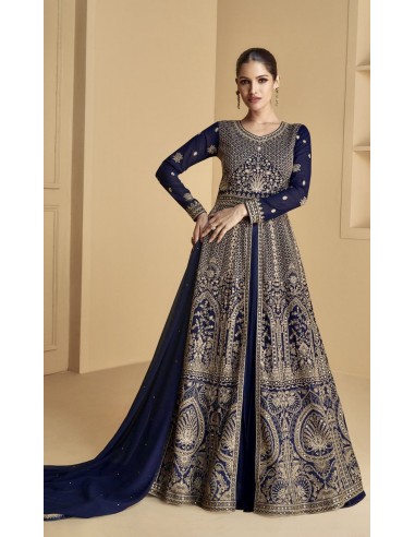 Gown indienne pakistanaise anarkali salwar churidar Lukmari Bleu marine  - 1