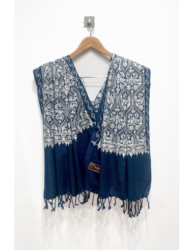 Pashmina Indien Brodé Echarpe Haute Gamme Bleu  - 1