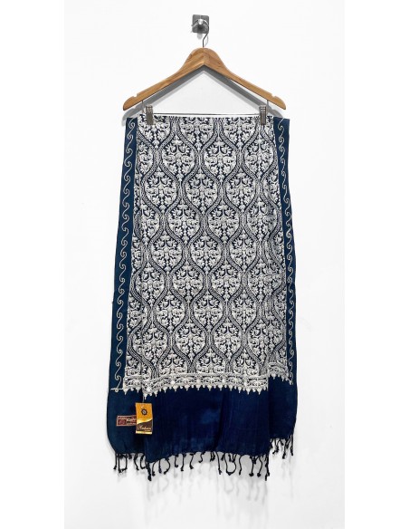 Pashmina Indien Brodé Echarpe Haute Gamme Bleu  - 2