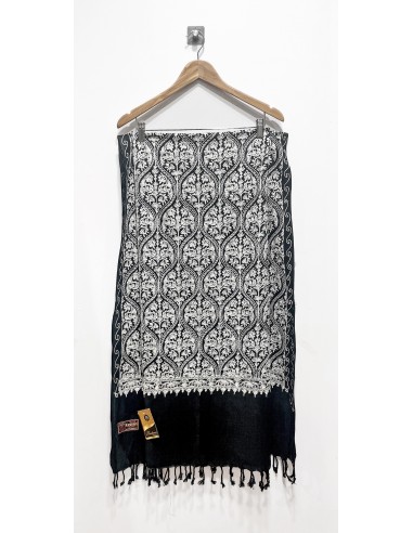 Pashmina Indien Brodé Echarpe Haute Gamme Noir  - 2