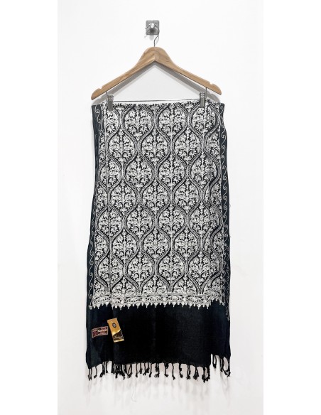 Pashmina Indien Brodé Echarpe Haute Gamme Noir  - 2