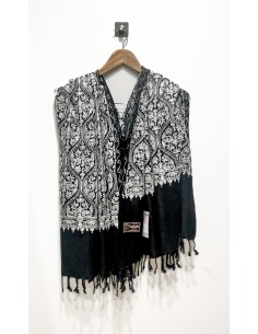 Pashmina Indien Brodé Echarpe Haute Gamme Noir  - 1