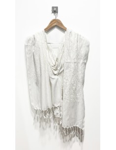 Pashmina Indien Brodé Echarpe Haute Gamme Blanc  - 1