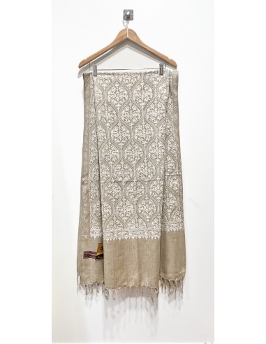 Pashmina Indien Brodé Echarpe Haute Gamme Blanc  - 1