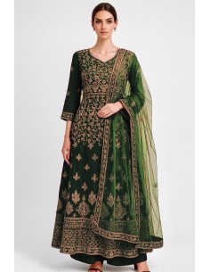 Robe indienne pakistanaise anarkali salwar churidar Elegante Kush Vert  - 1