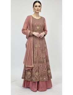 robe indienne pakistanaise Anarkali impériale bois de rose  - 1