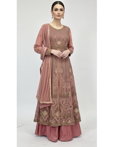 robe indienne pakistanaise Anarkali impériale bois de rose  - 1