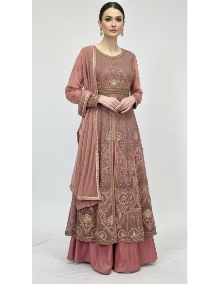 robe indienne pakistanaise Anarkali impériale bois de rose  - 1