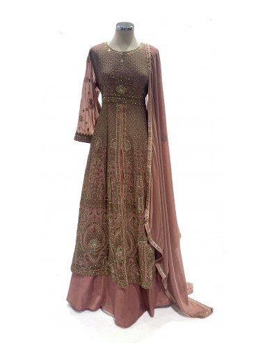 robe indienne pakistanaise Anarkali impériale bois de rose  - 2