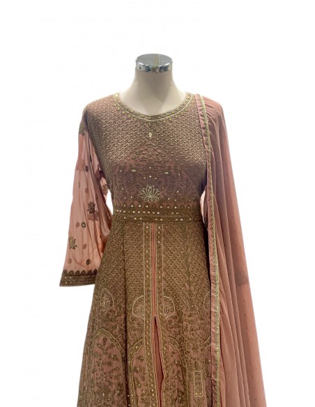 robe indienne pakistanaise Anarkali impériale bois de rose  - 3