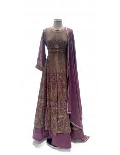 robe indienne pakistanaise Anarkali impériale mauve lilas  - 1 2
