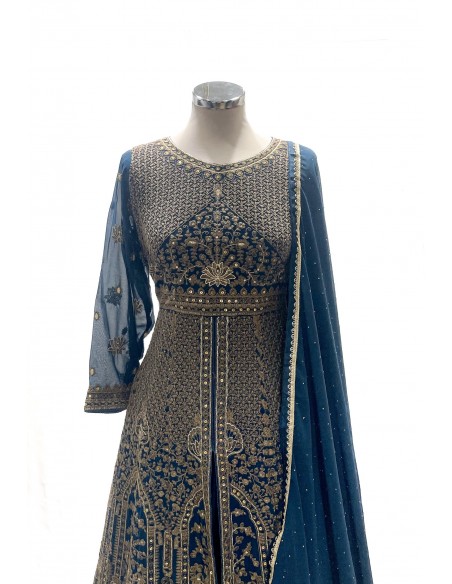 robe indienne pakistanaise Anarkali impériale bleu paon  - 3