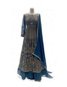 robe indienne pakistanaise Anarkali impériale bleu paon  - 1 2
