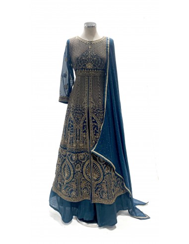 robe indienne pakistanaise Anarkali impériale bleu paon  - 2