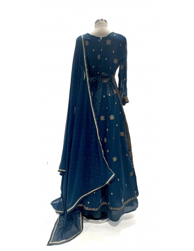 robe indienne pakistanaise Anarkali impériale bleu paon  - 4