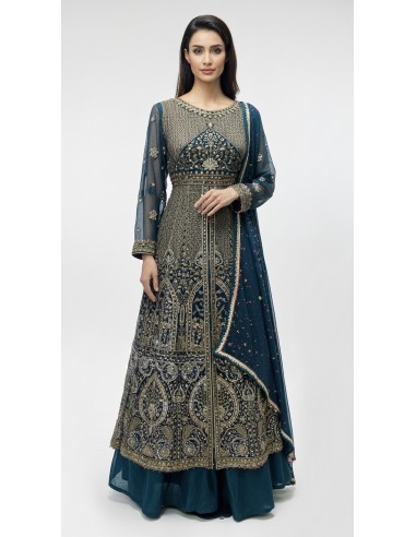 robe indienne pakistanaise Anarkali impériale bleu paon  - 1