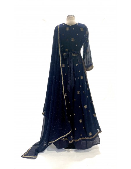 robe indienne pakistanaise Anarkali impériale bleu marine  - 4