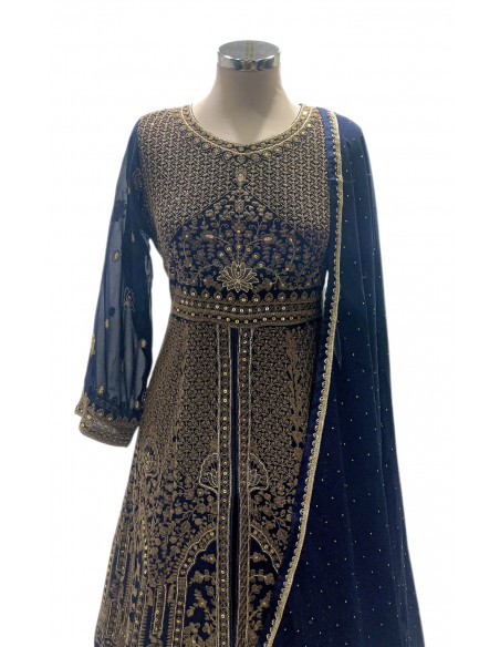 robe indienne pakistanaise Anarkali impériale bleu marine  - 3