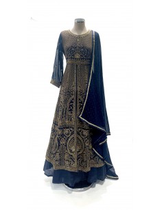 robe indienne pakistanaise Anarkali impériale bleu marine  - 1 2