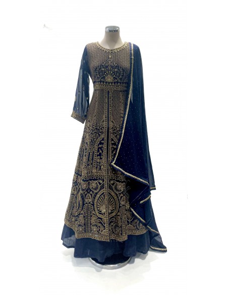 robe indienne pakistanaise Anarkali impériale bleu marine  - 2