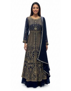 robe indienne pakistanaise Anarkali impériale bleu marine  - 1