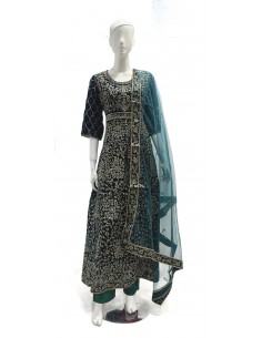 Anarkali velvet vert royale  - 1 2