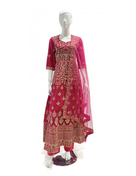 Anarkali velvet rose fushia  - 1