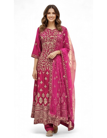 Anarkali velvet rose fushia  - 2